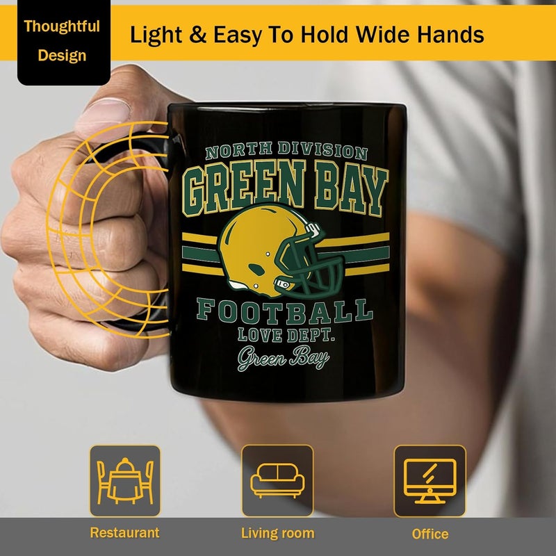Kiraddle 2 in 1 Football Fan Ceramic Coffee Mug Cup Green Bay Themed Merch Shop Men Women Sport Stuff Gear Apparel Packer Team Decor Accessories Merchandise Dad Boyfriend Bf Birthday Christmas Cool Xmas Gift - Image 5